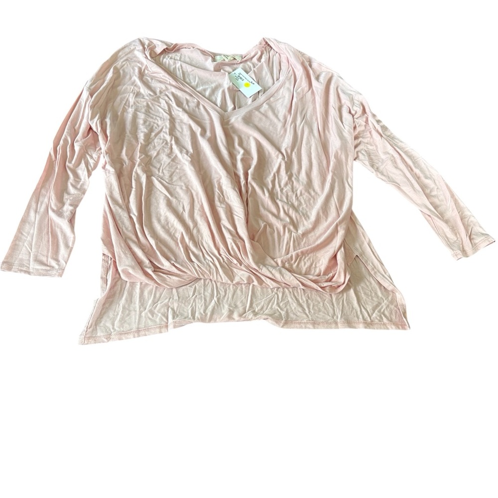 N/P Women’s Pink Drape Front V Neck Long Sleeve Top One Size nwt